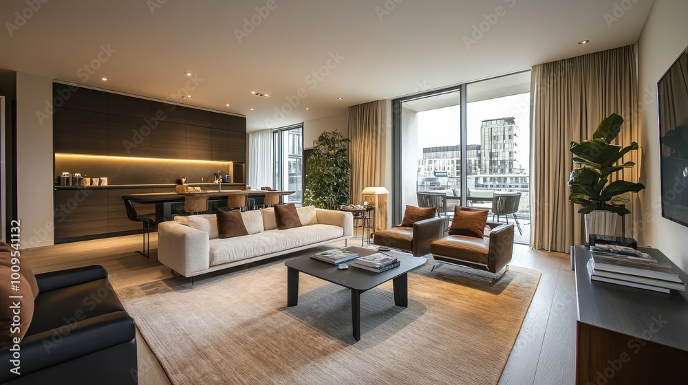 Luxurious Modern Living Room with City View Luxurious Modern Living Room with City View