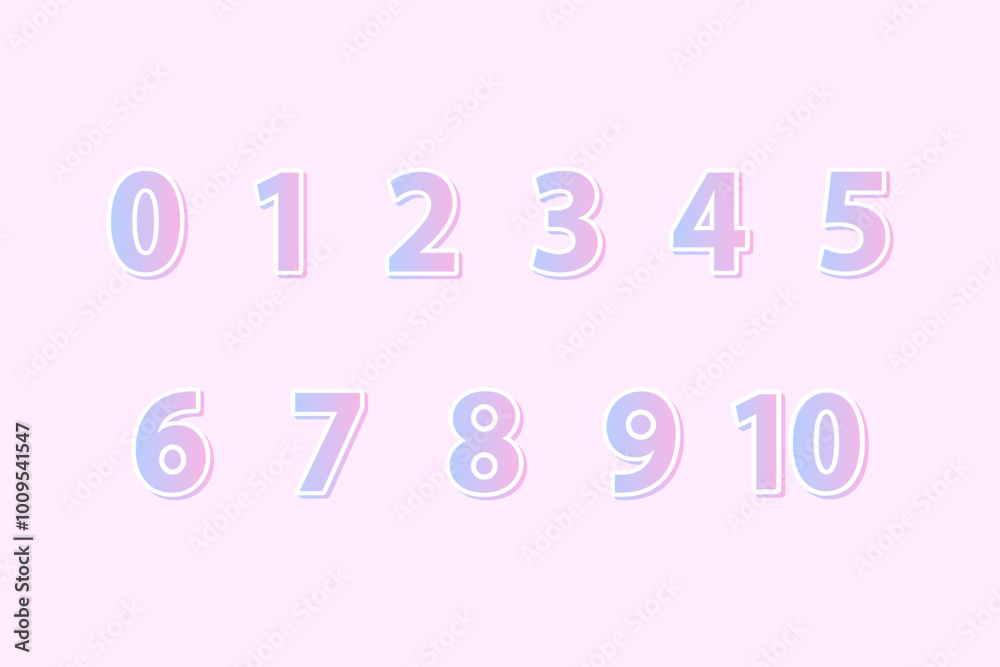 Gradient pink purple number 0-10 collection. Suitable for infographic, presentation, report. Flat decorative vector design isolated illustration. Gradient pink purple number 0-10 collection. Suitable for infographic, presentation, report. Flat decorative vector design isolated illustration.