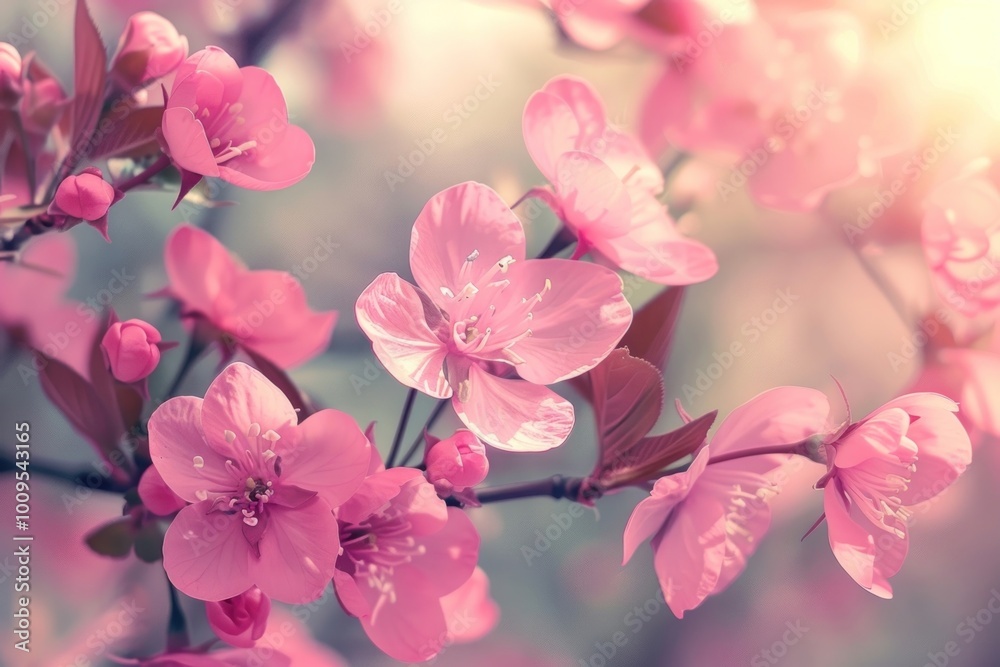 Fototapeta premium Cherry blossom flower outdoors geranium.