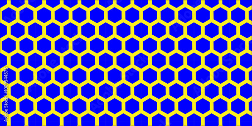 Abstract background with hexagons. Pattern with honeycombs in yellow and blue color. Seamless honeycombs. Honeycomb surface abstract texture, abstract background with hexagons.