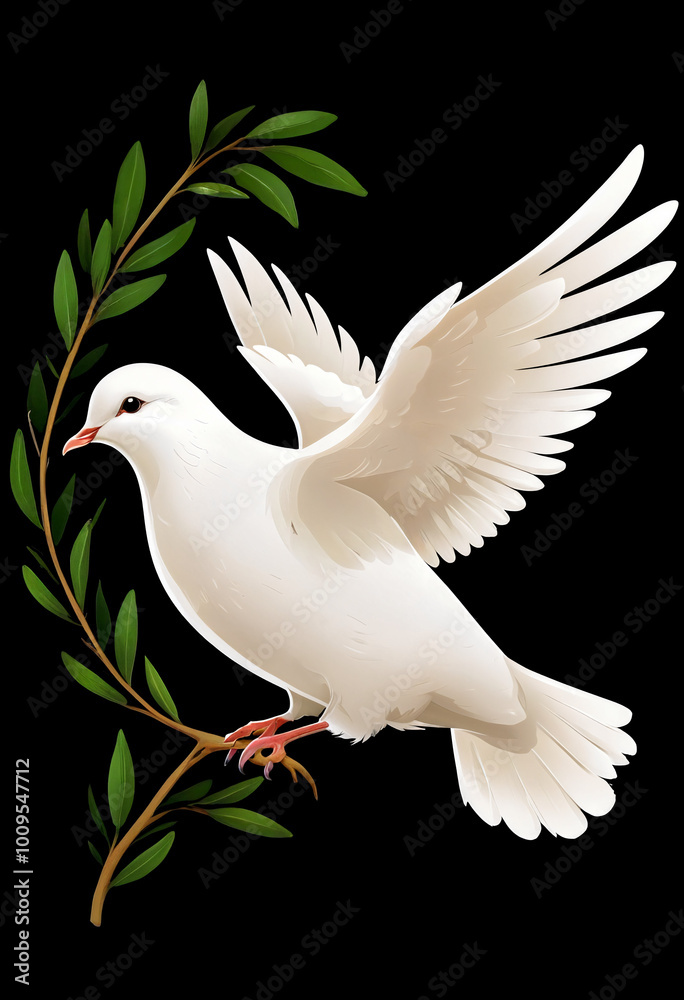 Fototapeta premium Peace white dove with an olive branch