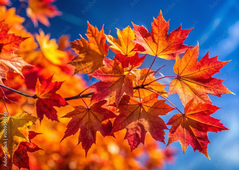 Vibrant Autumn Blaze Maple Leaves in Full Color Against a Clear Blue Sky Capturing Fall's Beauty Vibrant Autumn Blaze Maple Leaves in Full Color Against a Clear Blue Sky Capturing Fall's Beauty