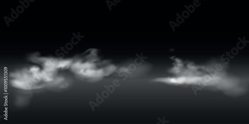 Realistic illustration of gray thick fog. Vector on a black background 