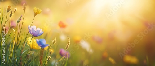 sun behind, foreground grass and flowers