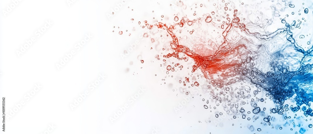 A blue-and-red backdrop featuring water bubbles and a water splash on the left side A blue-and-red backdrop featuring water bubbles and a water splash on the left side