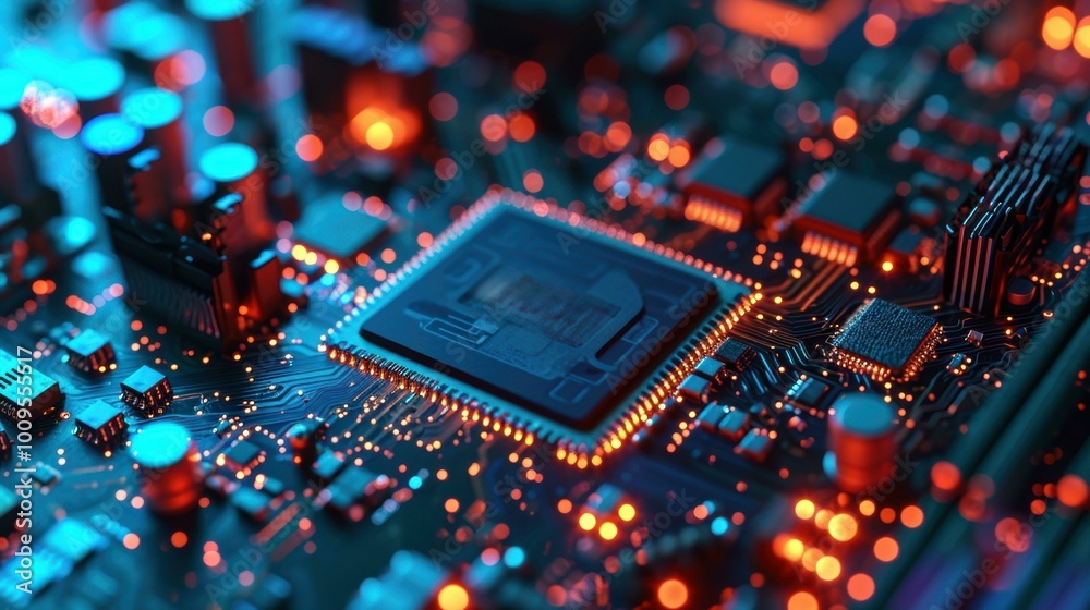 Abstract Close-up of illuminated Circuit Board, Technology Background, Artificial Intelligence Concept Abstract Close-up of illuminated Circuit Board, Technology Background, Artificial Intelligence Concept