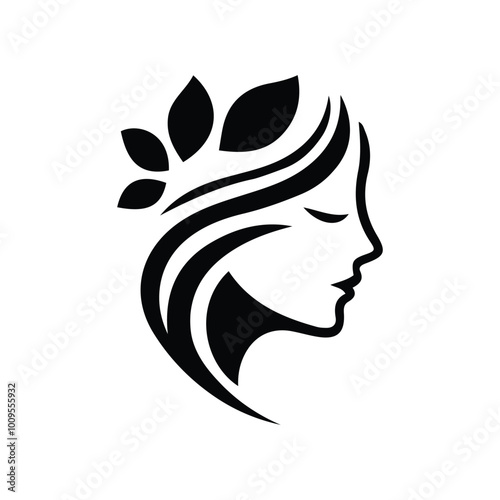 Spa wellness logo beauty woman head female flower icon vector photo