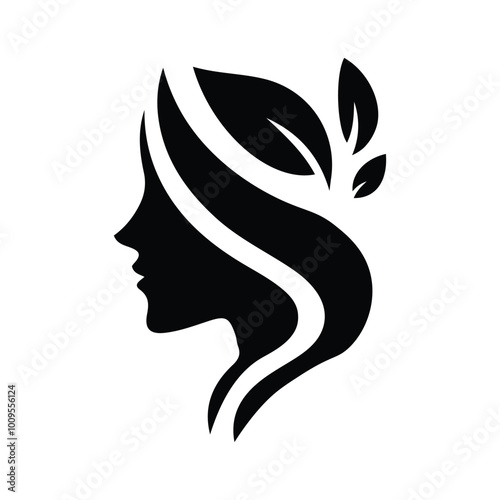 Spa wellness logo beauty woman head female flower icon vector photo