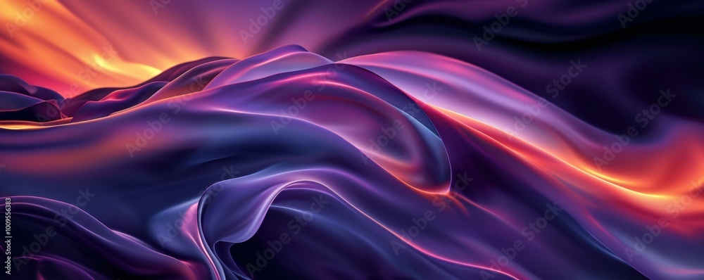 Obraz premium Abstract Purple Orange Silk Waves, Trendy Background, Digital Art