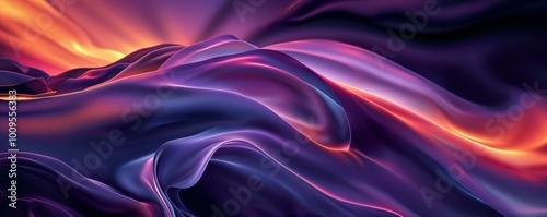 Abstract Purple Orange Silk Waves, Trendy Background, Digital Art