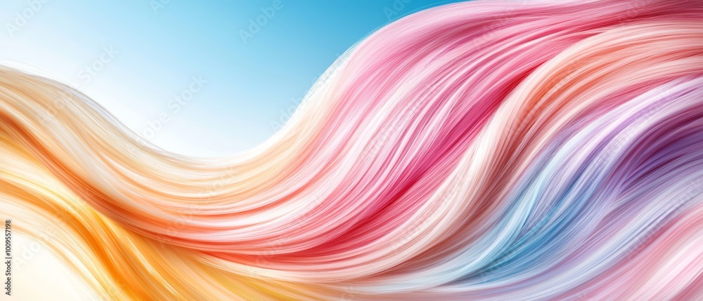 Obraz premium A tight shot of multicolored hair against a backdrop of a blue sky, with a lighter blue sky above