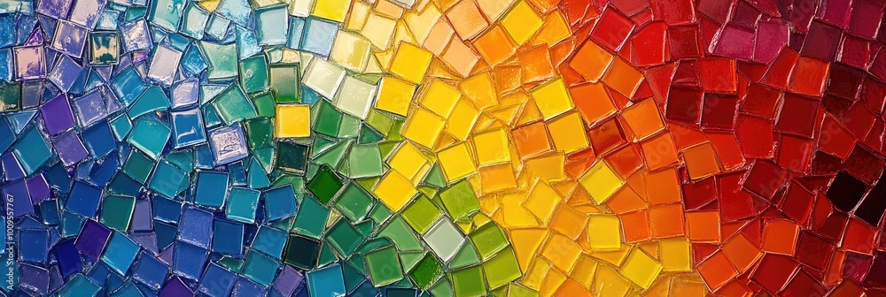 A mosaic of tiny rainbow tiles forming an abstract, colorful texture A mosaic of tiny rainbow tiles forming an abstract, colorful texture