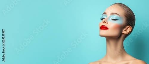lips painted red against blue backdrop