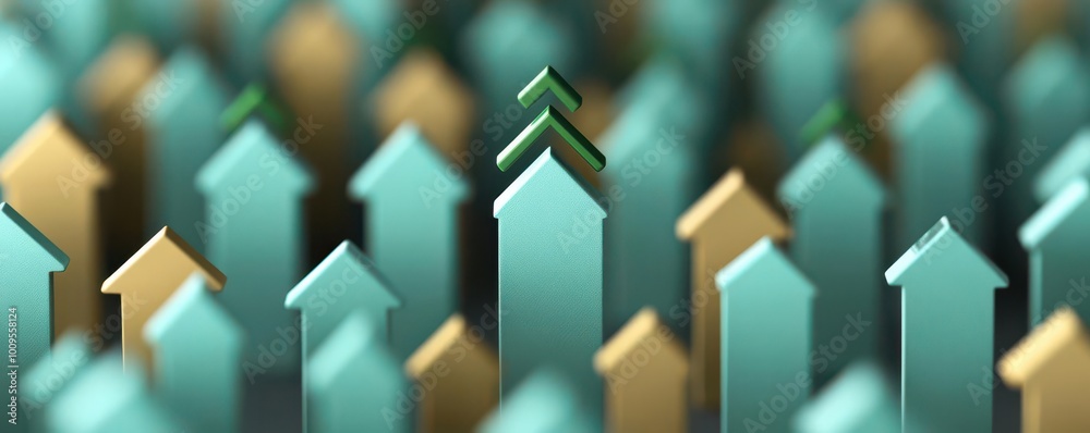 An abstract representation of upward growth depicted by various arrow shapes in contrasting colors, symbolizing progress and success. An abstract representation of upward growth depicted by various arrow shapes in contrasting colors, symbolizing progress and success.