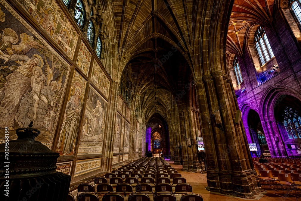 Chester Cathedral in Downtown Chester, England on a Rainy, Cloudy, Autumn Day