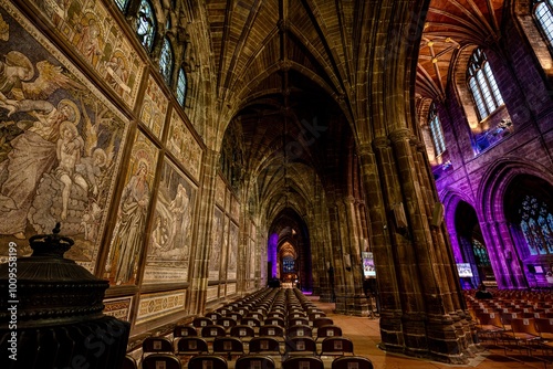 Obraz na płótnie Chester Cathedral in Downtown Chester, England on a Rainy, Cloudy, Autumn Day w salonie