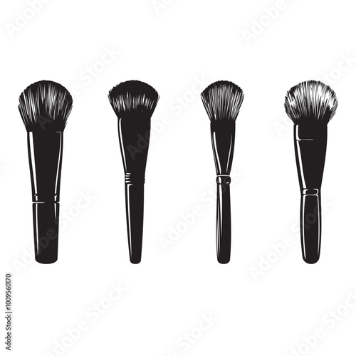 Silhouette of Cosmetic Makeup Brushes in Minimalist Black Design