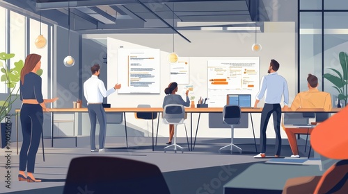 Modern and Vibrant Office Interior with Employees Working
