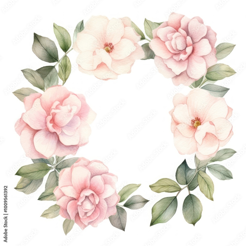 Camellia frame watercolor flower wreath petal. Camellia frame watercolor flower wreath petal.