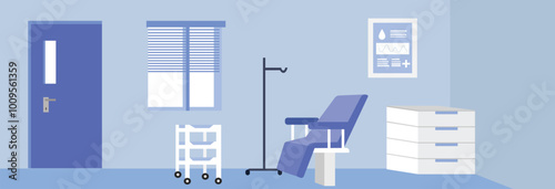 Blood transfusion room illustration. Healthcare center. Hospital room. Clinic room. Health public services. Hospital room interior. Hospital furniture.