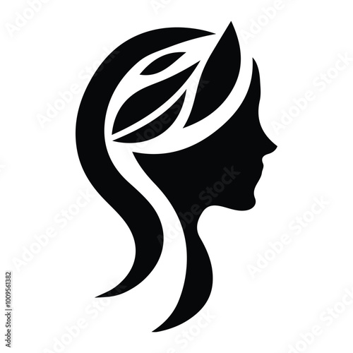 Spa wellness logo beauty woman head female flower icon vector photo