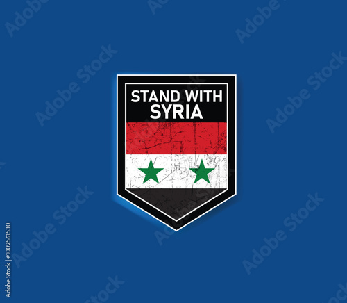 "Stand with Syria" - Show your support with this powerful flag and shield design.