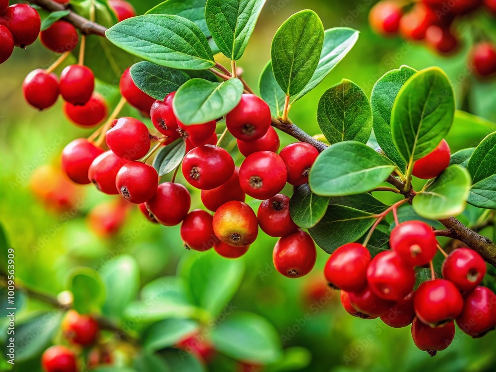Vibrant Dogberry Fruits Growing on a Branch Surrounded by Lush Green Leaves in Nature's Beauty Vibrant Dogberry Fruits Growing on a Branch Surrounded by Lush Green Leaves in Nature's Beauty
