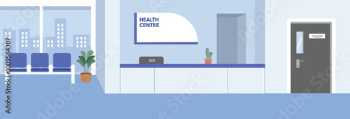 Hospital administration desk illustration. Health center administration. Public health. Waiting room. Doctor room. Hospital administration. Hospital desk. Hospital hallway. Clinic administration.