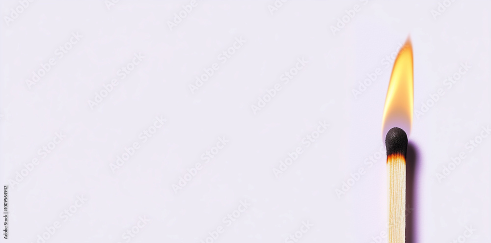 Photo of a burning match on a white background Photo of a burning match on a white background