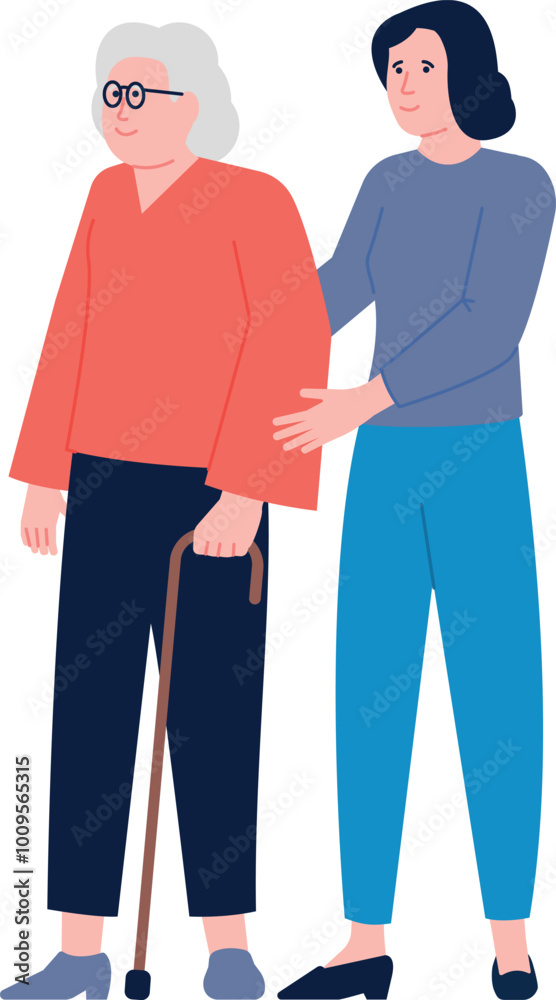 Elderly family support. Old people care icon