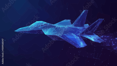 Abstract Low Poly Fighter Jet in Flight - Digital Blue Polygonal Vector Illustration of Military Aircraft