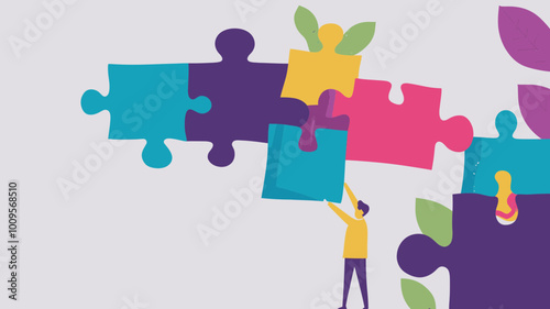 Creative Business Strategy Concept with Colorful Puzzle Pieces and Solution Design, Vector Illustration for Success and Problem Solving