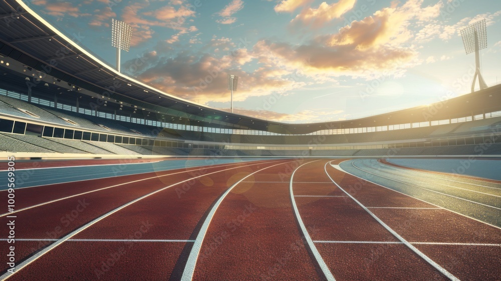 A stadium with a track and a crowd of people A stadium with a track and a crowd of people