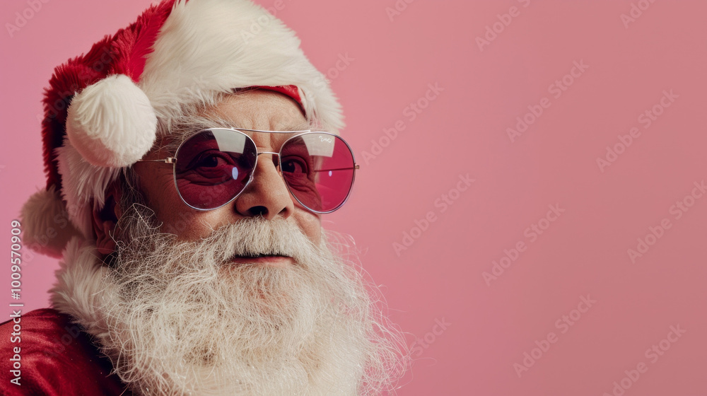 A man wearing sunglasses and a Santa hat A man wearing sunglasses and a Santa hat