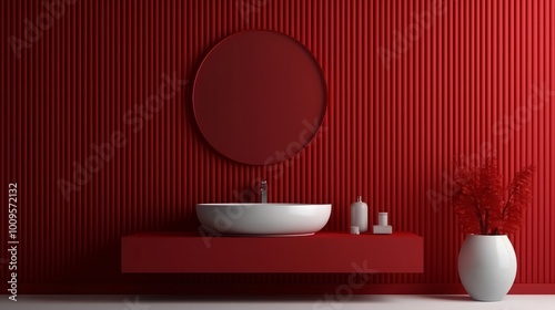 Modern cozy barthroom and red wall texture background interior design.3D rendering photo