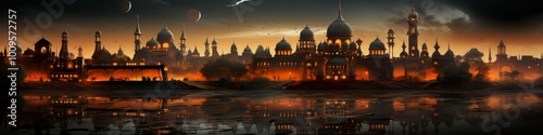 Beautiful Arabian Style Palace View of Hallway Created with Generative AI Technology
