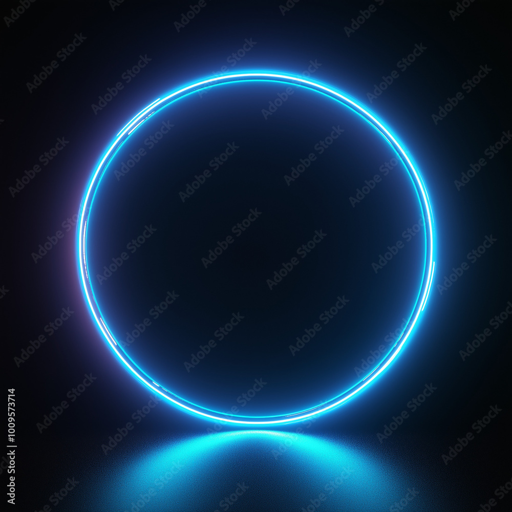 A blue neon circle on a black background A blue neon circle on a black background