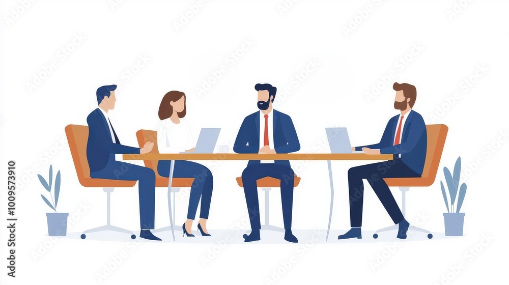 A diverse group of professionals engaged in a meeting around a conference table, collaborating on business strategies. A diverse group of professionals engaged in a meeting around a conference table, collaborating on business strategies.