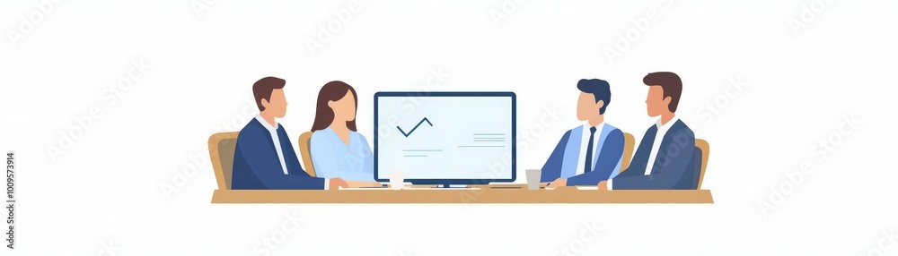 A diverse group of professionals engaged in a meeting, collaborating over a digital screen, emphasizing teamwork and strategies. A diverse group of professionals engaged in a meeting, collaborating over a digital screen, emphasizing teamwork and strategies.