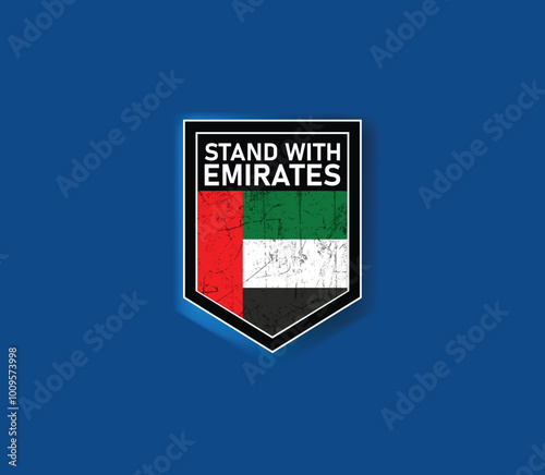 "Stand with Emirates" - Show your support with this powerful flag and shield design.