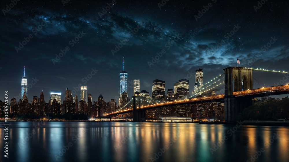 Naklejka premium city bridge at night