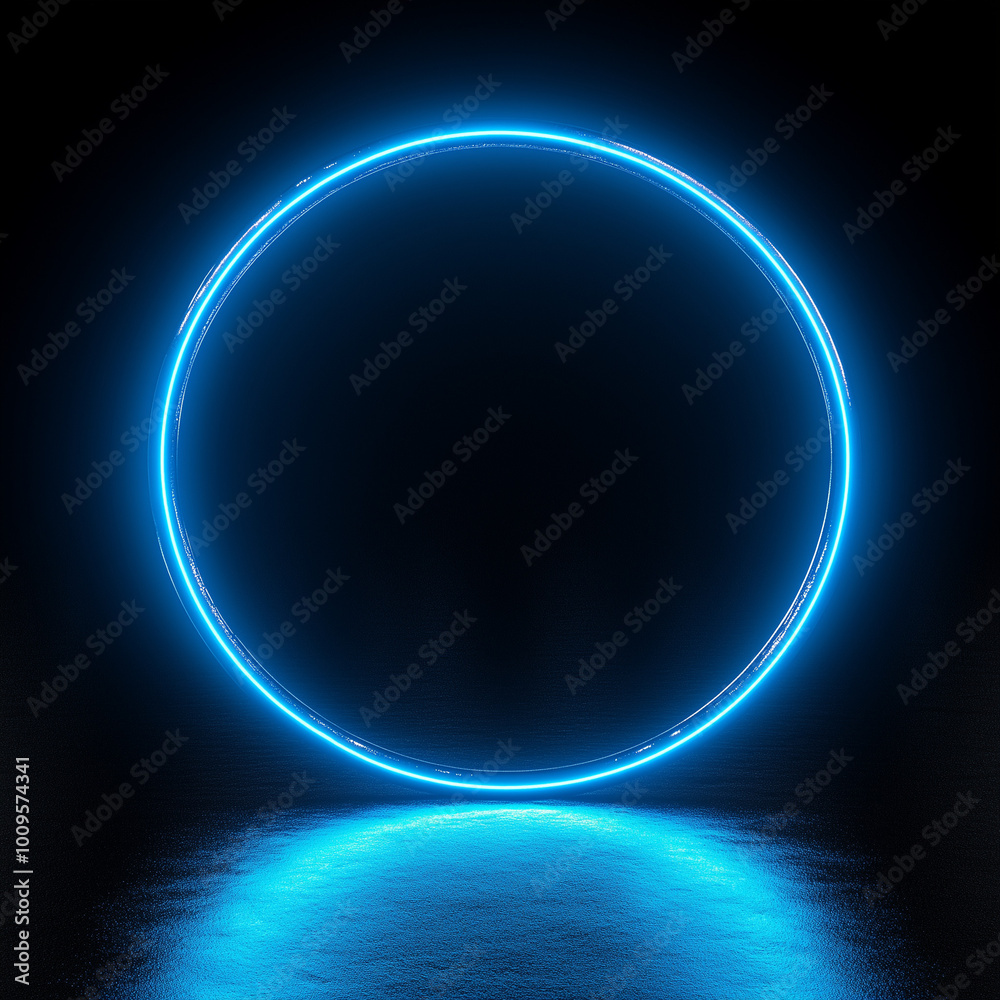 A blue neon circle on a black background A blue neon circle on a black background