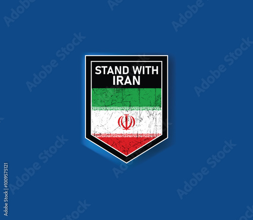 "Stand with Iran" - Show your support with this powerful flag and shield design.