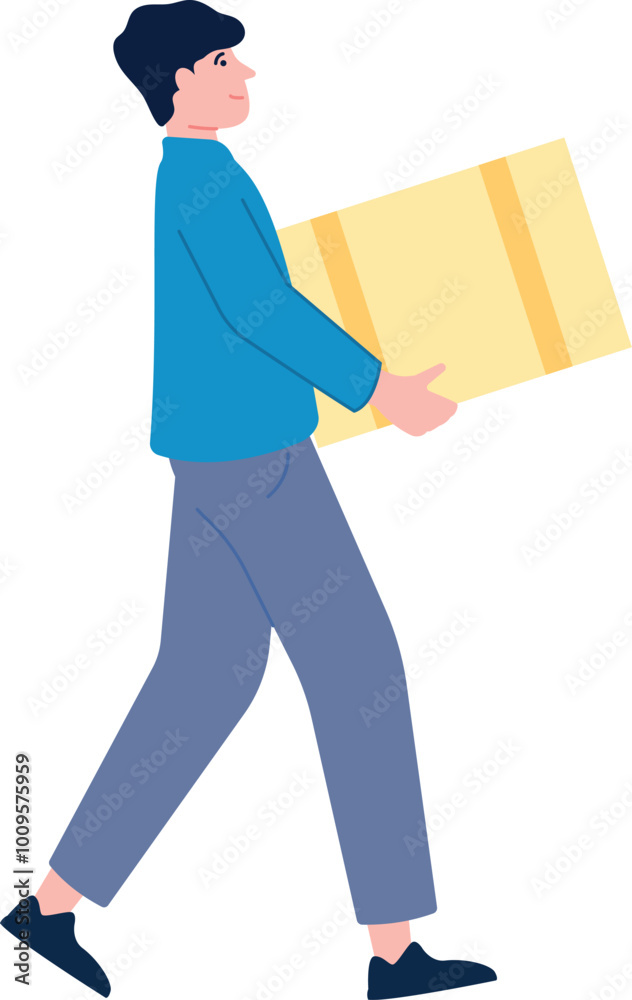 Man carry cardboard box. Shipping service worker