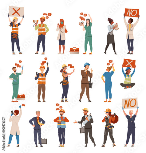 Dissatisfied People Character Showing Disapproval Gesture and Demonstrate Vector Set