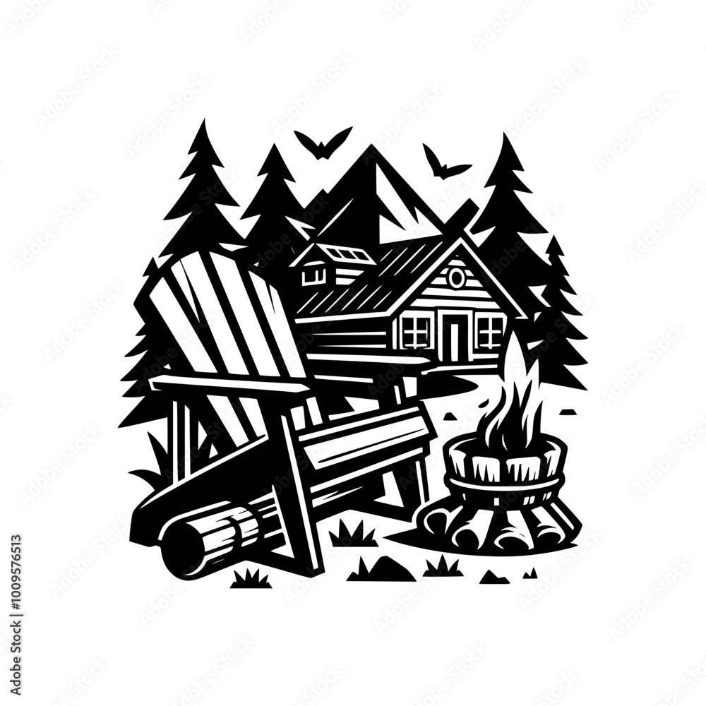 Fototapeta premium Rustic Cabin Retreat with Adirondack Chairs