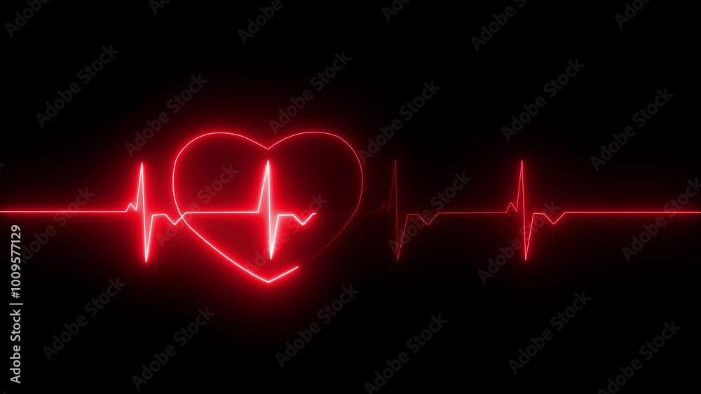 Cardiogram of heart beat. Neon Heart Beat ECG EKG Animation Background. Abstract Glowing Neon Heart Beat Single Loop Animation.