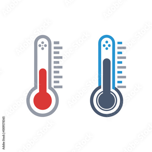 Temperature Measurement Vector Illustration Featuring Red and Blue Thermometer Icons Indicating High and Low Temperatures