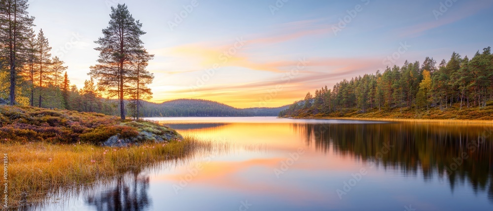 A large body of water encircled by trees, with a lush green hillside behind, and a blue sky above dotted with a few clouds A large body of water encircled by trees, with a lush green hillside behind, and a blue sky above dotted with a few clouds