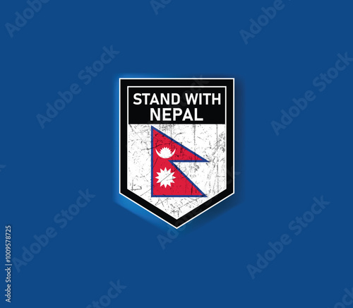 "Stand with Nepal" - Show your support with this powerful flag and shield design.